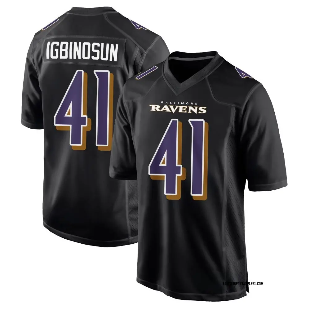 Game Black Youth Desmond Igbinosun Baltimore Ravens Carbon Fashion Jersey