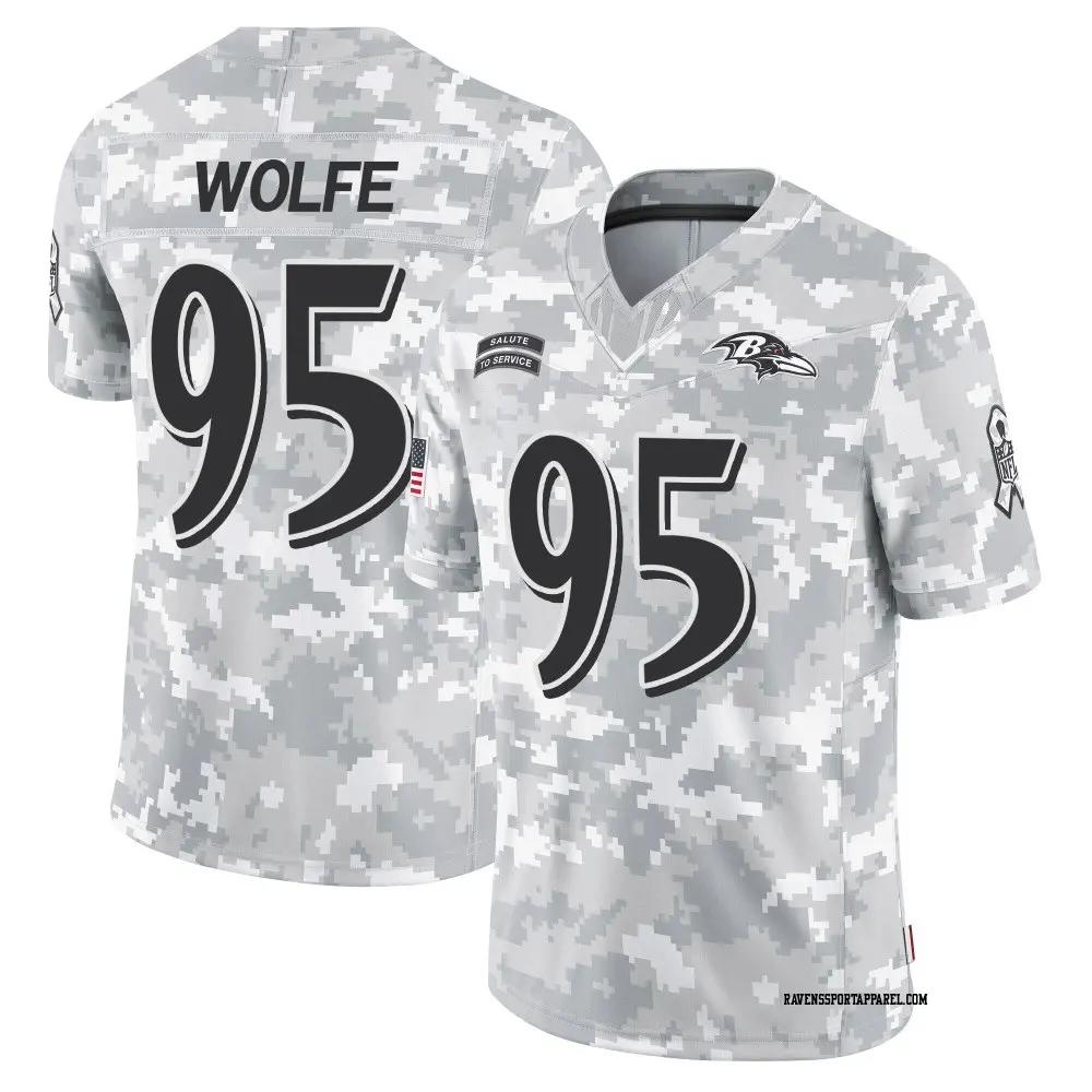 Limited Arctic Camo Men's Derek Wolfe Baltimore Ravens 2024 Salute to Service Jersey