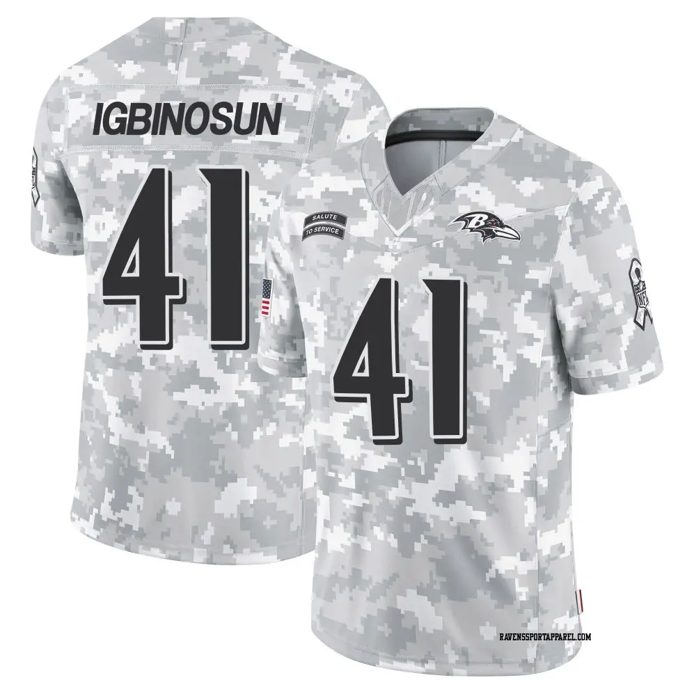 Limited Arctic Camo Men's Desmond Igbinosun Baltimore Ravens 2024 Salute to Service Jersey