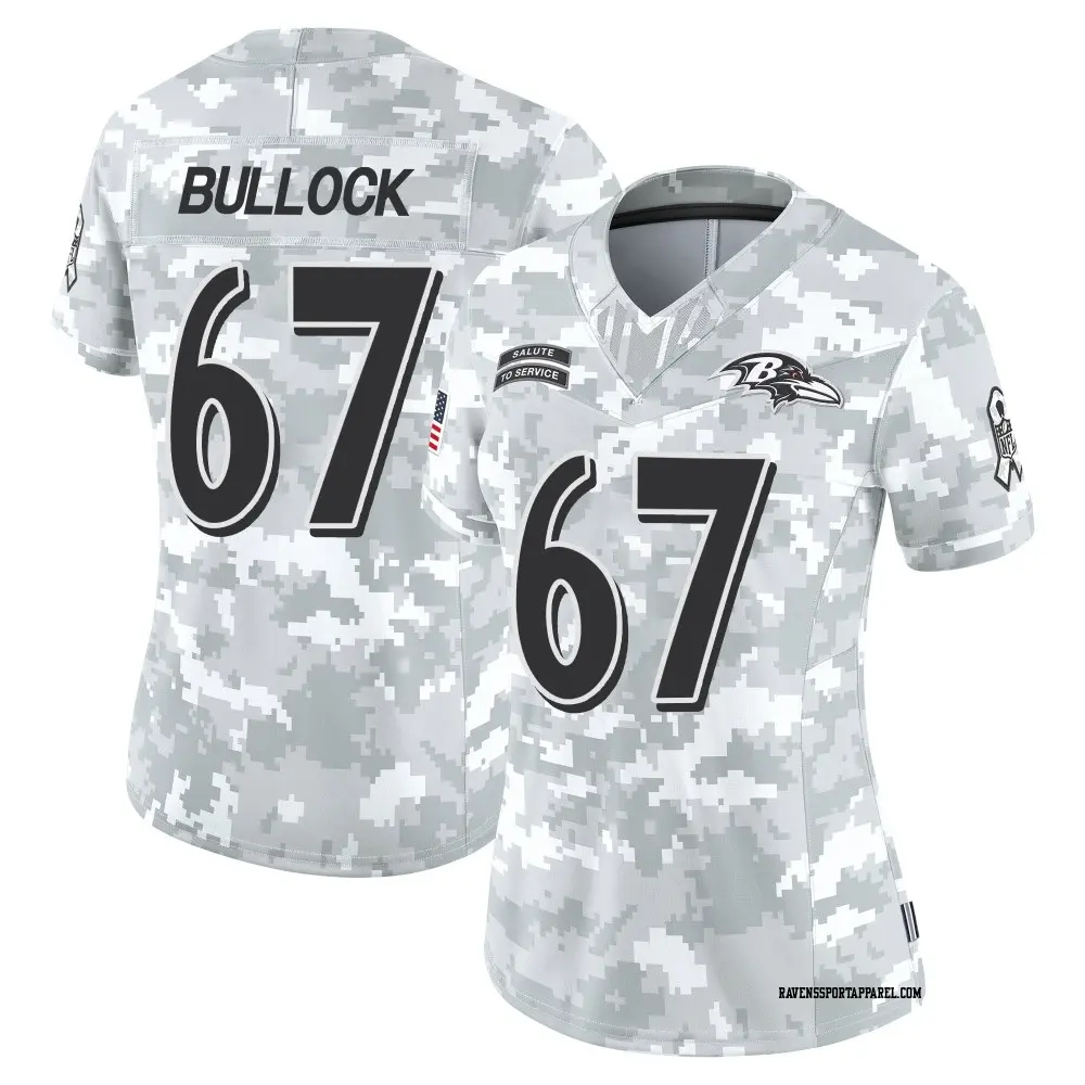 Limited Arctic Camo Women's Corey Bullock Baltimore Ravens 2024 Salute to Service Jersey