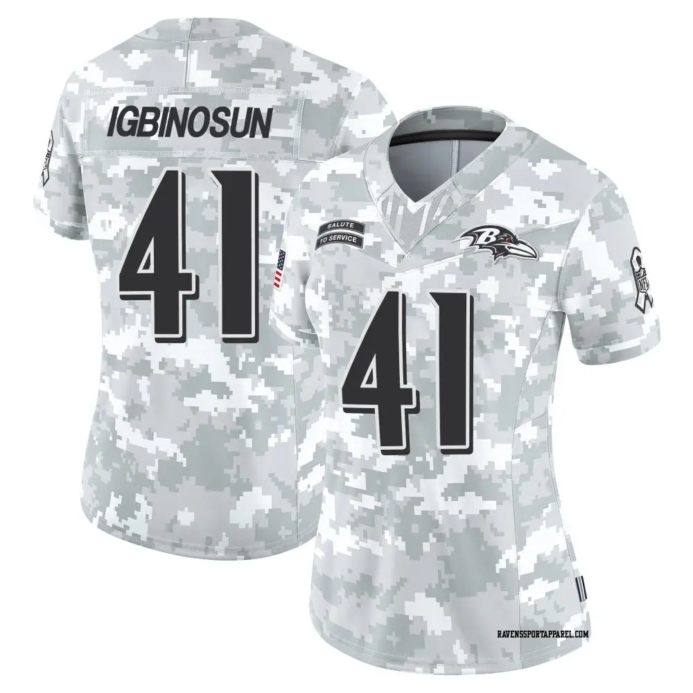 Limited Arctic Camo Women's Desmond Igbinosun Baltimore Ravens 2024 Salute to Service Jersey