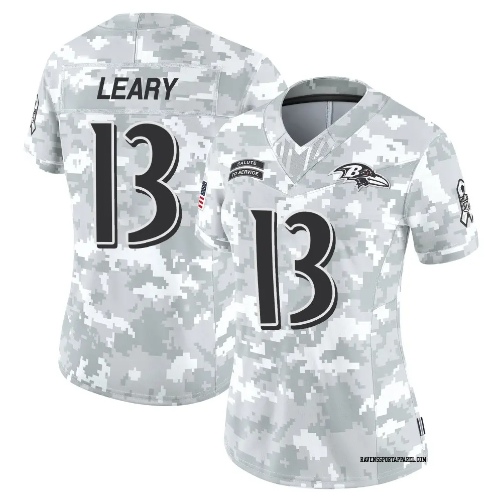Limited Arctic Camo Women's Devin Leary Baltimore Ravens 2024 Salute to Service Jersey