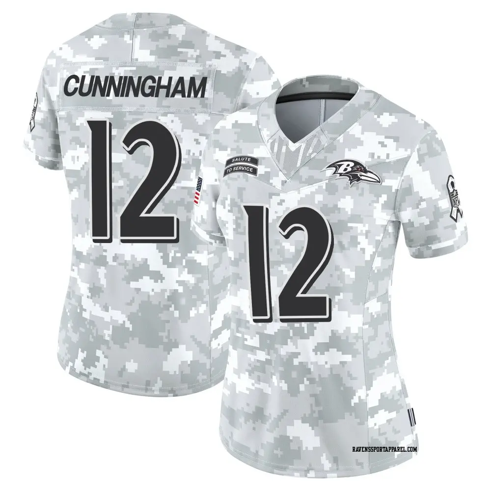Limited Arctic Camo Women's Malik Cunningham Baltimore Ravens 2024 Salute to Service Jersey