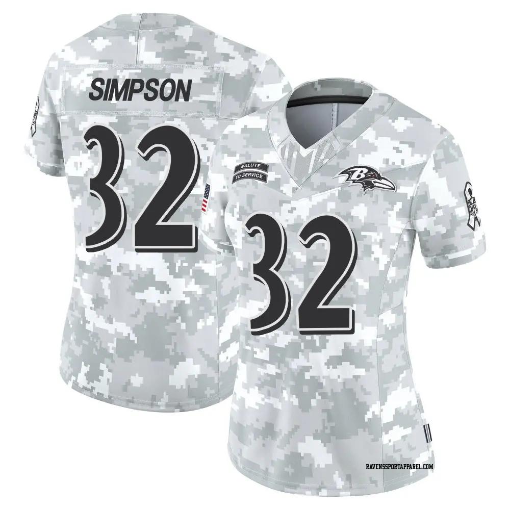 Limited Arctic Camo Women's Trenton Simpson Baltimore Ravens 2024 Salute to Service Jersey