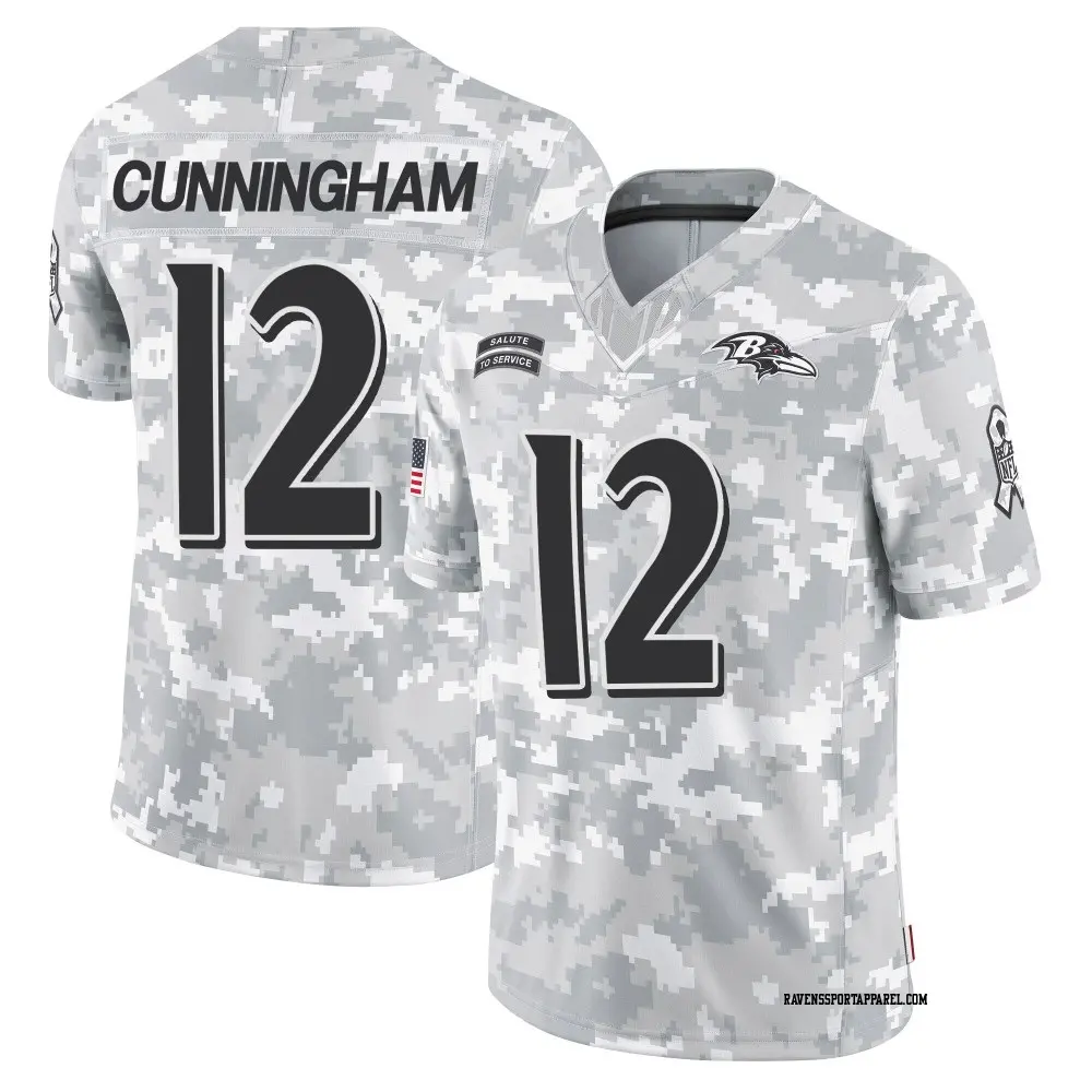 Limited Arctic Camo Youth Malik Cunningham Baltimore Ravens 2024 Salute to Service Jersey