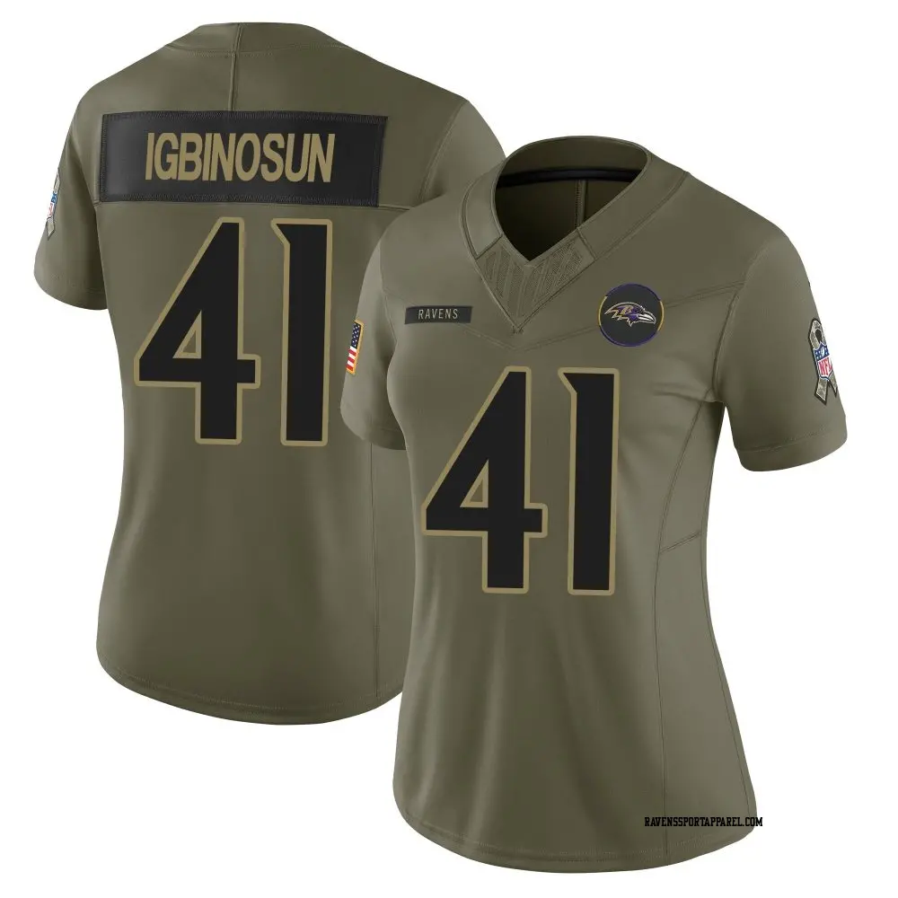 Limited Olive Women's Desmond Igbinosun Baltimore Ravens 2025 Salute to Service Jersey