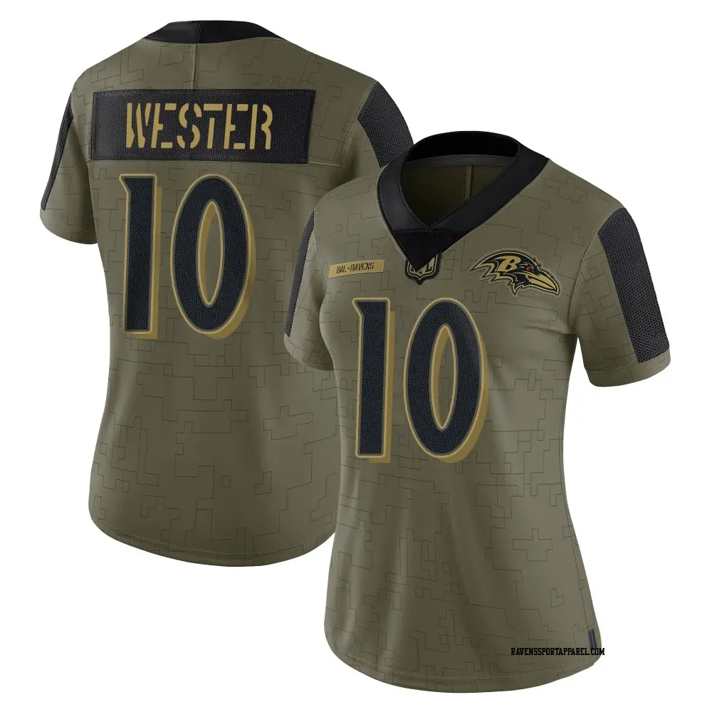 Limited Olive Women's LaJohntay Wester Baltimore Ravens 2021 Salute To Service Jersey