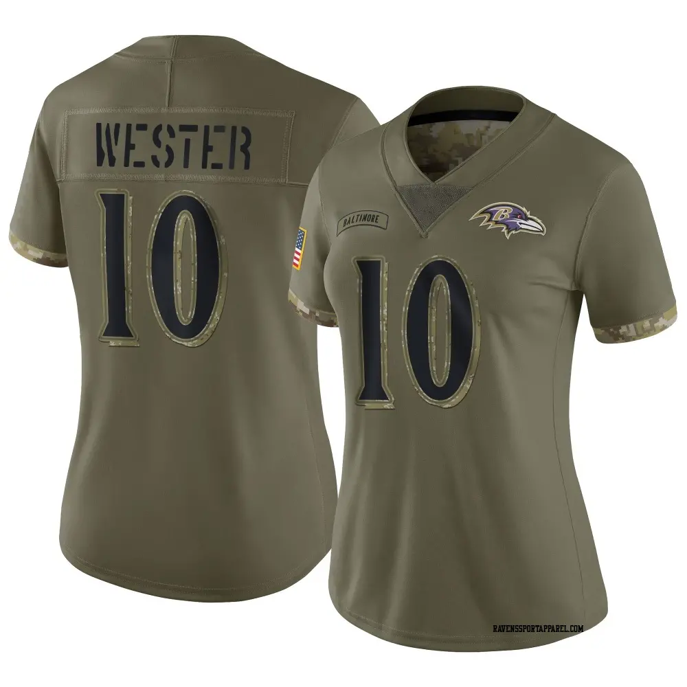 Limited Olive Women's LaJohntay Wester Baltimore Ravens 2022 Salute To Service Jersey